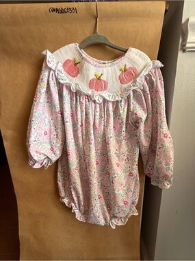 Pink Floral Pumpkin Smocked Baby One-Piece Bodysuit